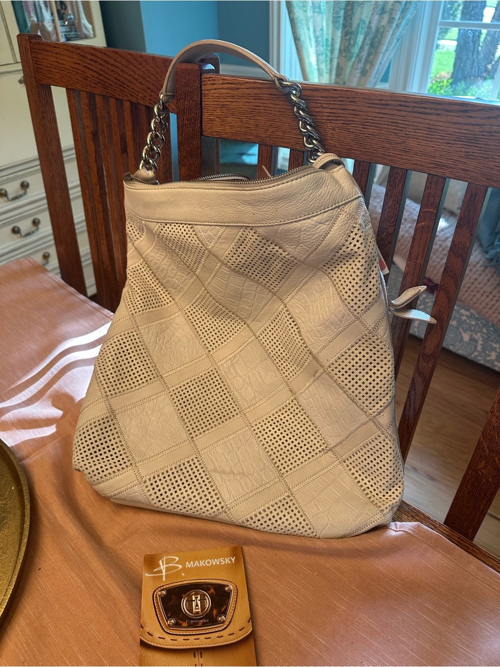 B Makowsky Vintage Perforated Light Gray large Women's Shoulder Bag Hobo NWT